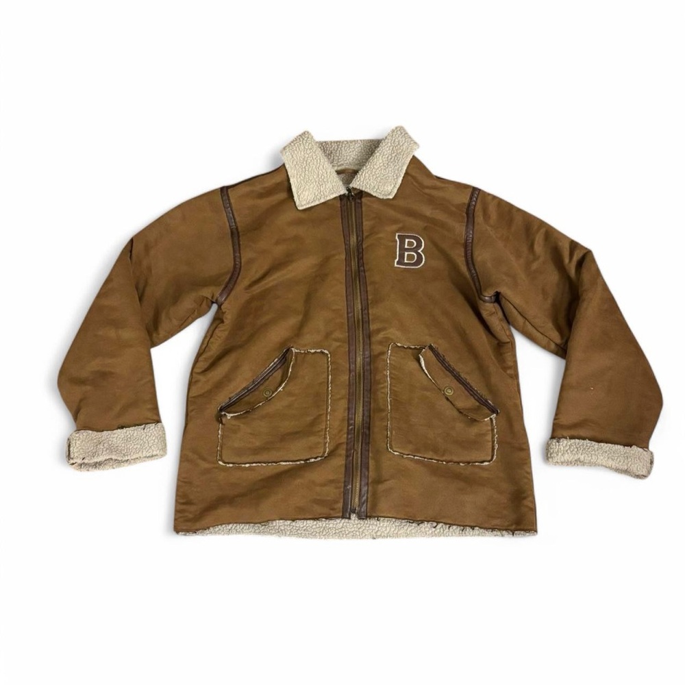 brown "B" "Boston" sherpa(?) lined jacket by Ouragan